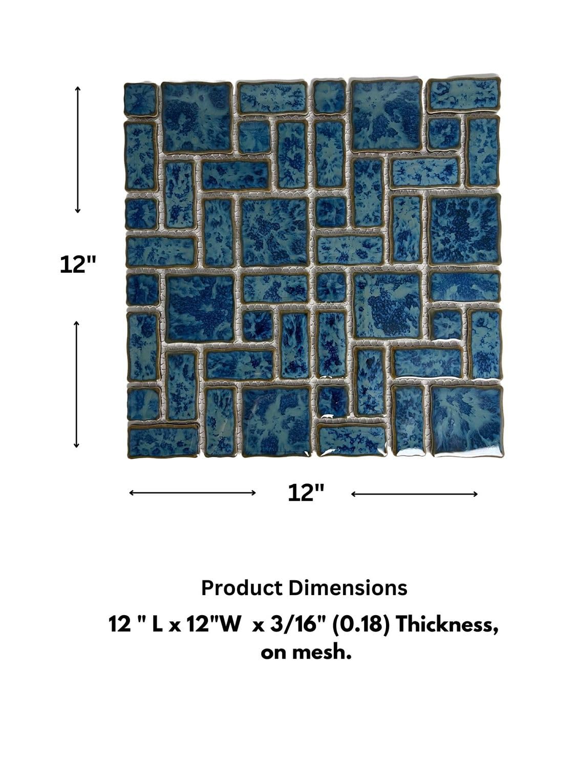 Tenedos TGLFD-RDM-PL Seawater Bluish Green Random Sized Porcelain Glazed Pool Mosaic Floor and Wall Tile for Backsplash, Kitchen, Bathroom, Swimming Pool (1 Sheet)