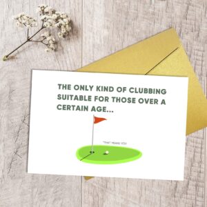 Qiliji Funny Golf Birthday Card for Husband Dad Granddad, Happy Birthday Card for Aged Golfers, Clubbing Suitable For Those Over A Certain Age