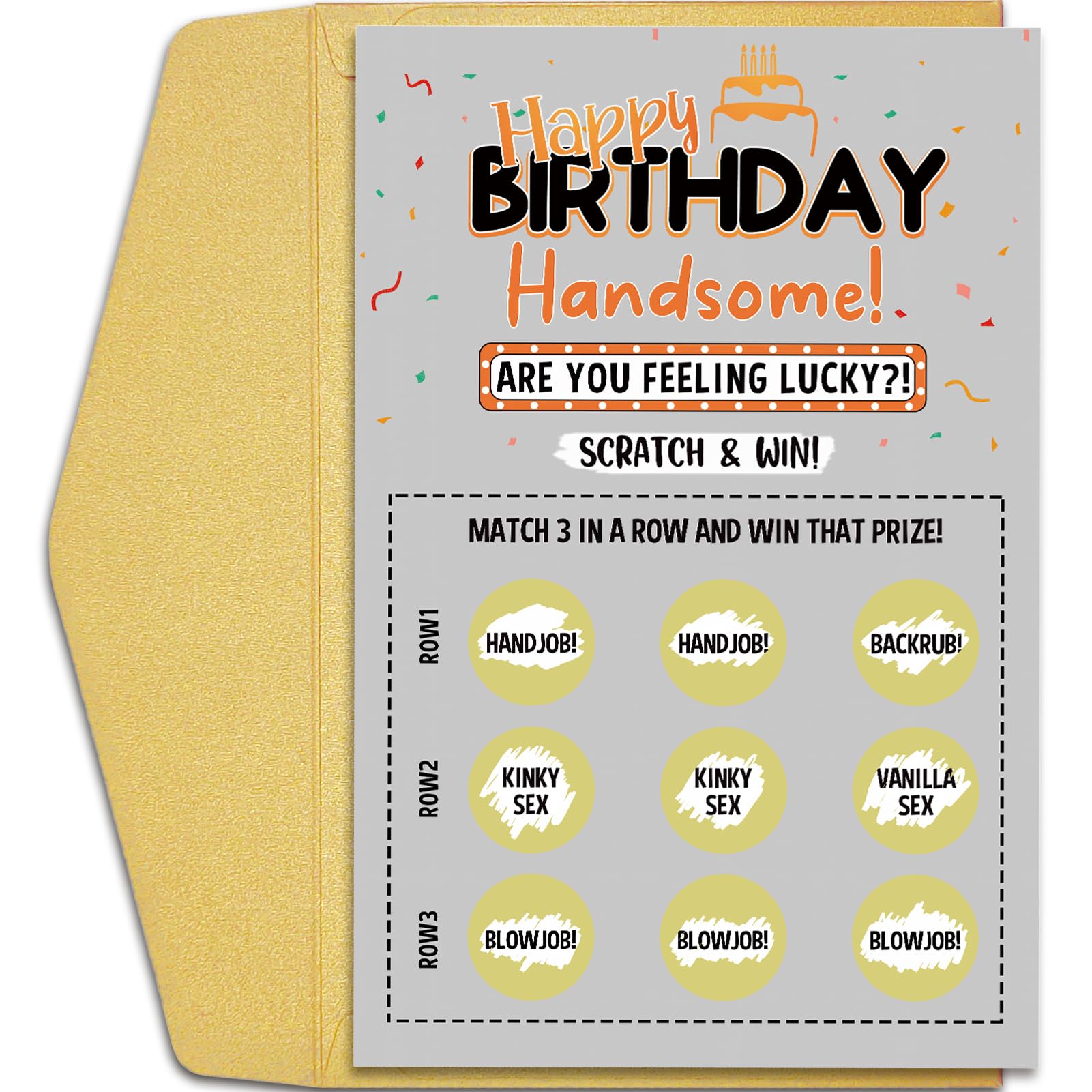 Qiliji Funny Birthday Card for Him, Naughty Scratch Off Birthday Card for Husband Boyfriend Fiance, Rude Birthday Card, Scratch & Match 3 In A Row And Win That Prize