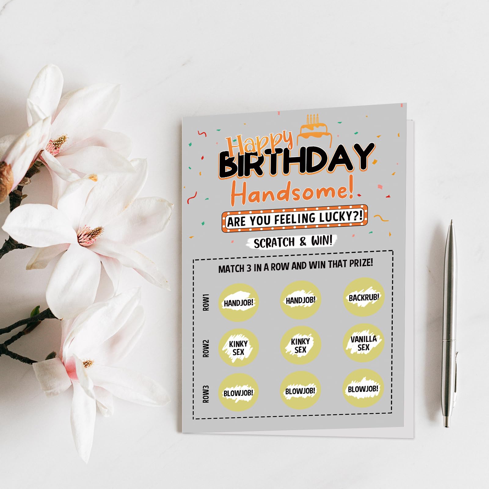 Qiliji Funny Birthday Card for Him, Naughty Scratch Off Birthday Card for Husband Boyfriend Fiance, Rude Birthday Card, Scratch & Match 3 In A Row And Win That Prize