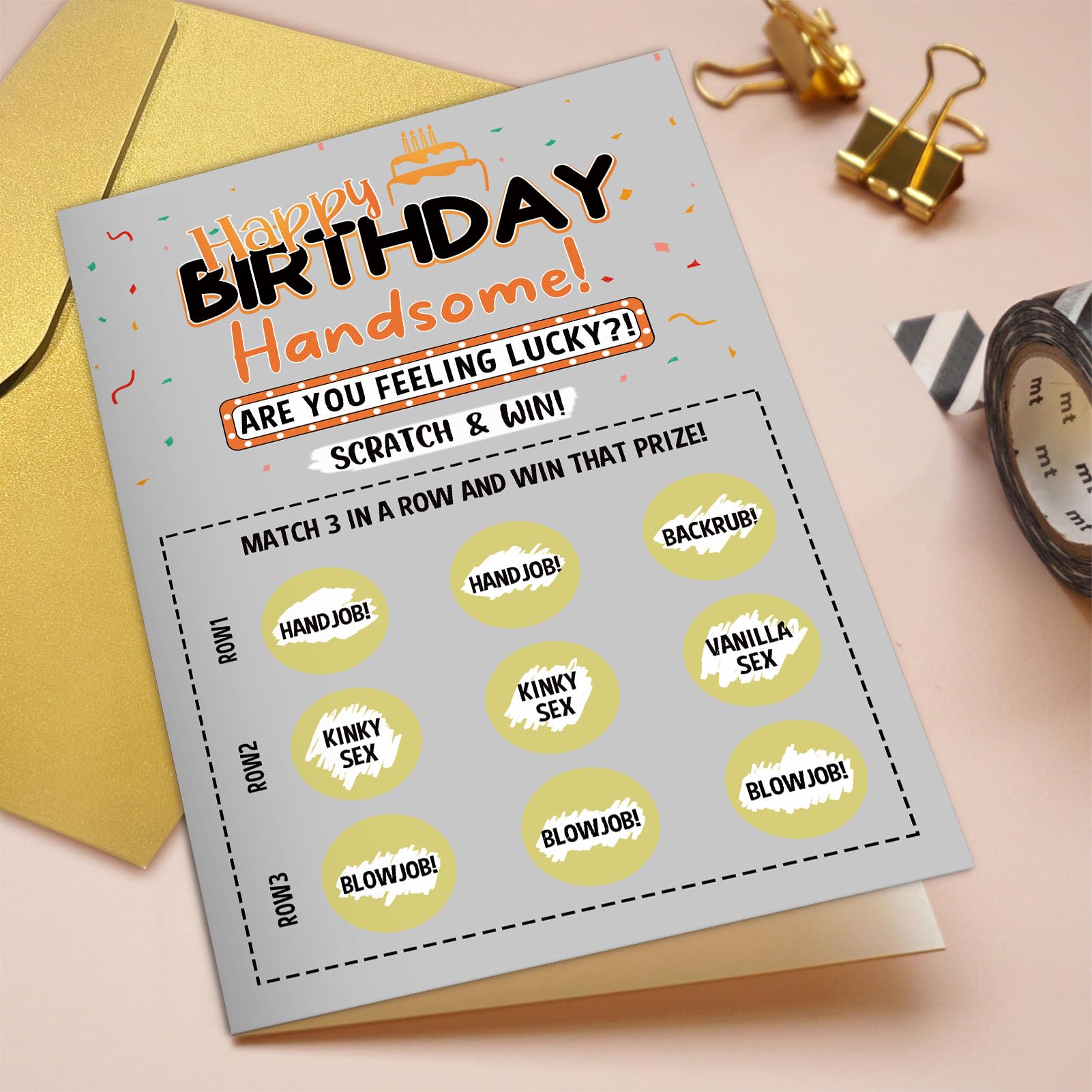 Qiliji Funny Birthday Card for Him, Naughty Scratch Off Birthday Card for Husband Boyfriend Fiance, Rude Birthday Card, Scratch & Match 3 In A Row And Win That Prize