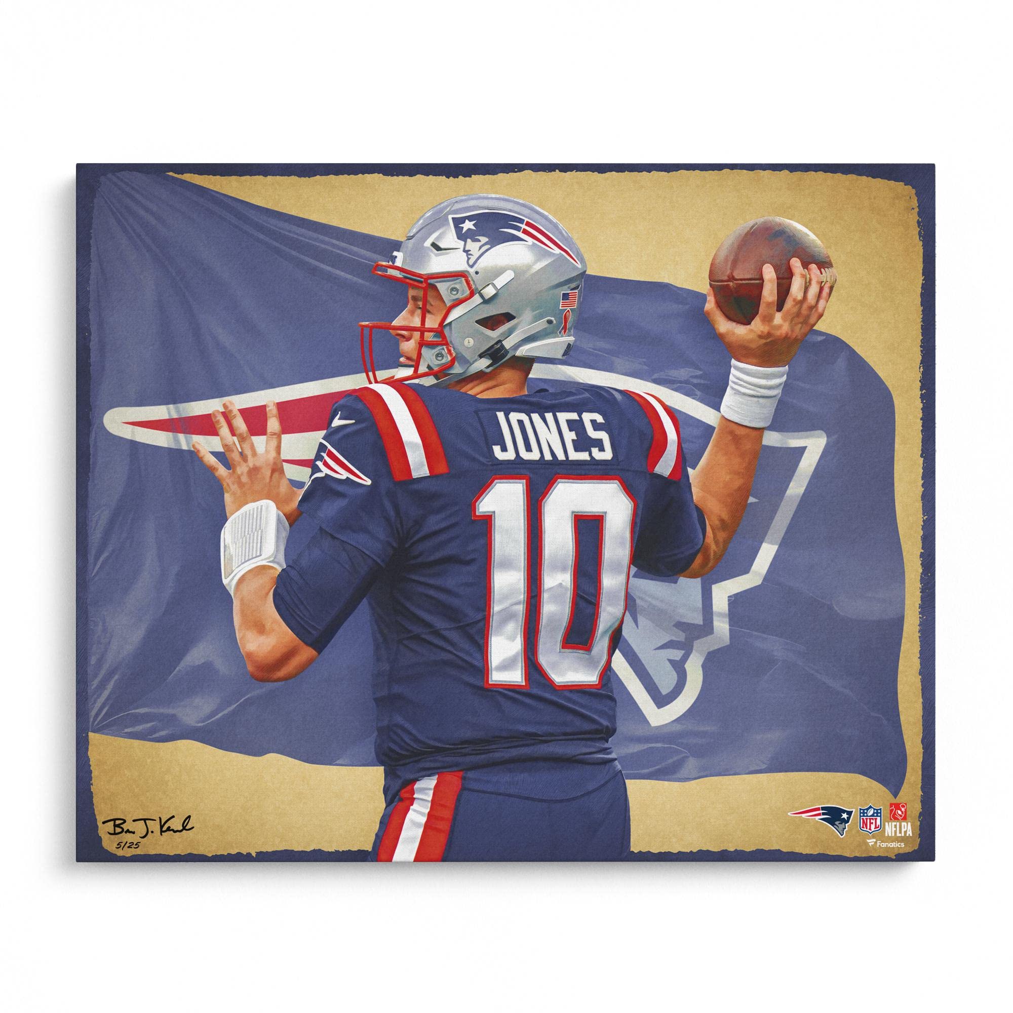 Mac Jones New England Patriots 16" x 20" Photo Print - Designed and Signed by Artist Brian Konnick - Limited Edition 25 - Autographed NFL Photos