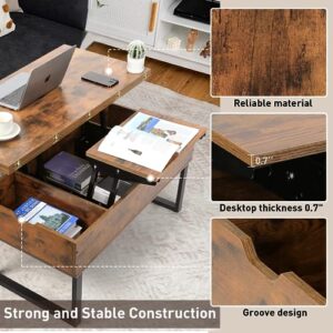 SMOOL Lift Top Coffee Table, 3 in 1 Multi-Function with Hidden Compartment for Living Room, Modern Lift Coffee Table Converts to Dining Table for Reception, Rustic Brown