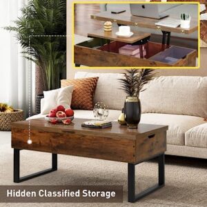 SMOOL Lift Top Coffee Table, 3 in 1 Multi-Function with Hidden Compartment for Living Room, Modern Lift Coffee Table Converts to Dining Table for Reception, Rustic Brown