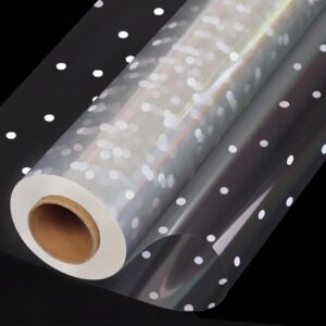 100 ftx34 in Extra Wide Clear Cellophane Wrap Roll with Irregular White Dot, Transparent Thicker Cellophane Roll, Gift Baskets Wrap Cellophane Film for Treats, Gifts, Holiday, Christmas Wrapping