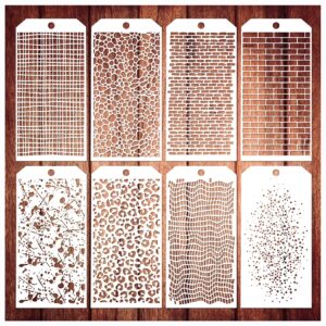 8 pieces stencils for crafts, leopard brick dot layering stencils mixed media texture stencils for painting on card making canvas diy crafts furniture paper (8 layering)