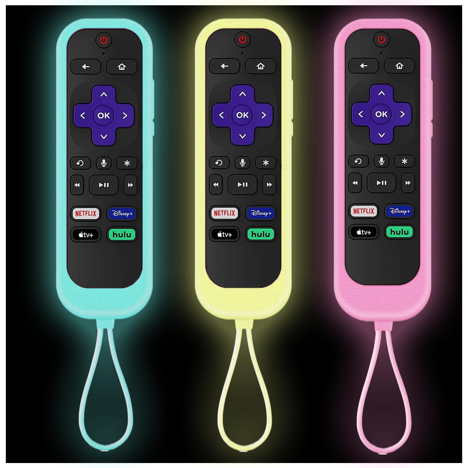 3Pack Silicone Protective Controller Sleeve for Roku | Onn Roku Remote | Roku Express 4K+ | Roku TV,Roku Remote Cover with Tracker fits Sharp Roku TV,Glow in The Dark