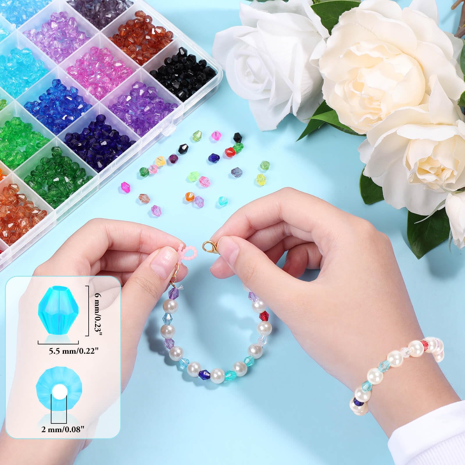 Paxcoo 1960Pcs Crystal Beads for Jewelry Making, Small Crystal Acrylic Beads Faceted Jewelry Beads Bicone Gem Beads jewel for Jewelry Making