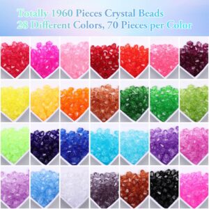 Paxcoo 1960Pcs Crystal Beads for Jewelry Making, Small Crystal Acrylic Beads Faceted Jewelry Beads Bicone Gem Beads jewel for Jewelry Making