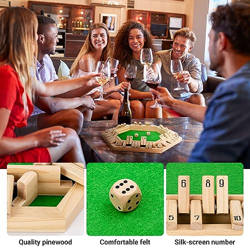 ropoda Shut The Box Game, Upgraded 1-6 Player Wooden Board Games for Adult and Kids, Shut The Box Dice Game -Addition Training, Fun for Family Game Night