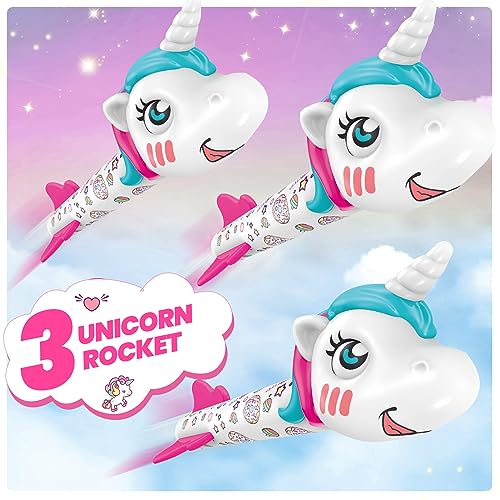 YOTOY Unicorn Rocket Launcher for Kids - Fun Outdoor Toys Launch of up to 100 Ft, 3 Unicorn Rockets, Gifts for 3 4 5 6 7 Years Old Girls and Boys