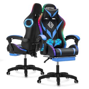 gaming chair with bluetooth speakers and rgb led lights ergonomic massage computer gaming chair with footrest video game chair high back with lumbar support blue and black