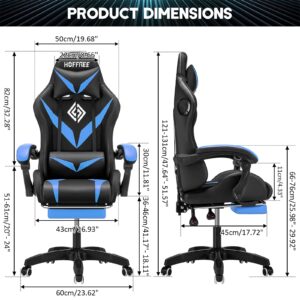 Gaming Chair with Bluetooth Speakers and RGB LED Lights Ergonomic Massage Computer Gaming Chair with Footrest Video Game Chair High Back with Lumbar Support Blue and Black