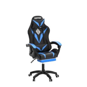 Gaming Chair with Bluetooth Speakers and RGB LED Lights Ergonomic Massage Computer Gaming Chair with Footrest Video Game Chair High Back with Lumbar Support Blue and Black