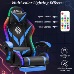 Gaming Chair with Bluetooth Speakers and RGB LED Lights Ergonomic Massage Computer Gaming Chair with Footrest Video Game Chair High Back with Lumbar Support Blue and Black