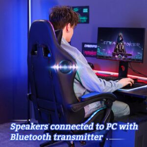 Gaming Chair with Bluetooth Speakers and RGB LED Lights Ergonomic Massage Computer Gaming Chair with Footrest Video Game Chair High Back with Lumbar Support Blue and Black