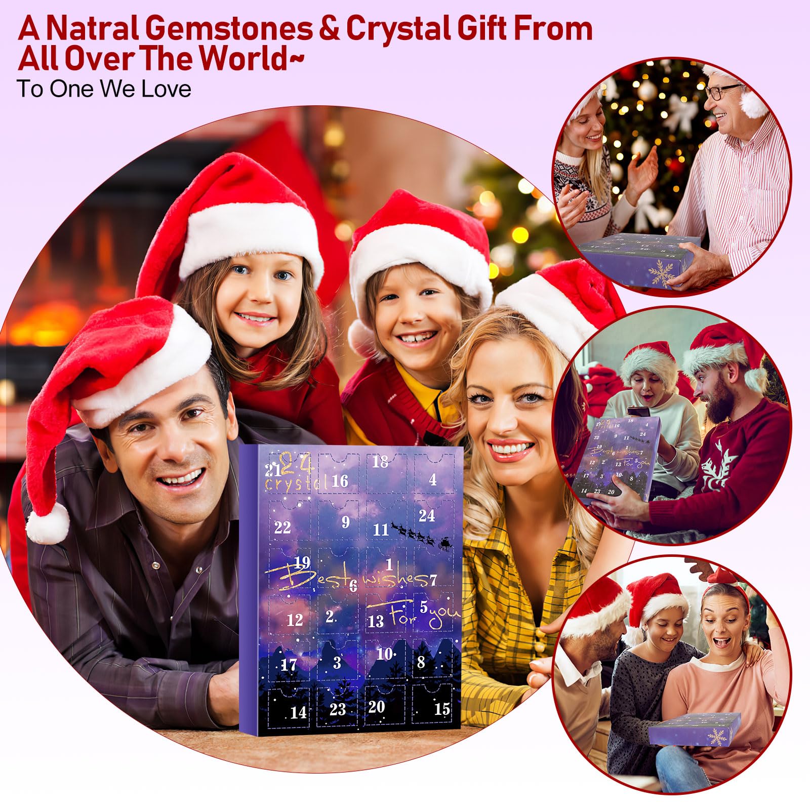 JELMOK Advent Calendar 2024, 24 Days Natural Healing Crystal Gemstones Minerals & Fossils Advent Calendar Crystals Christmas Calendar Enthusiasts Rocks Collection for Xmas Girls Boys Kids Men Women (Purple)