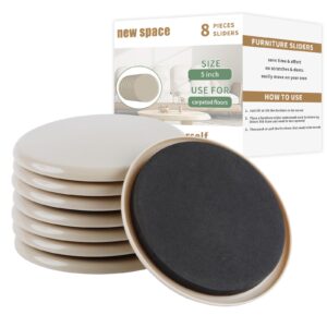 furniture sliders for carpet, new space 8 pcs 5" round sliders for moving furniture, heavy-duty furniture moving sliders - reusable furniture sliders, move your furniture quickly, easily and safe!