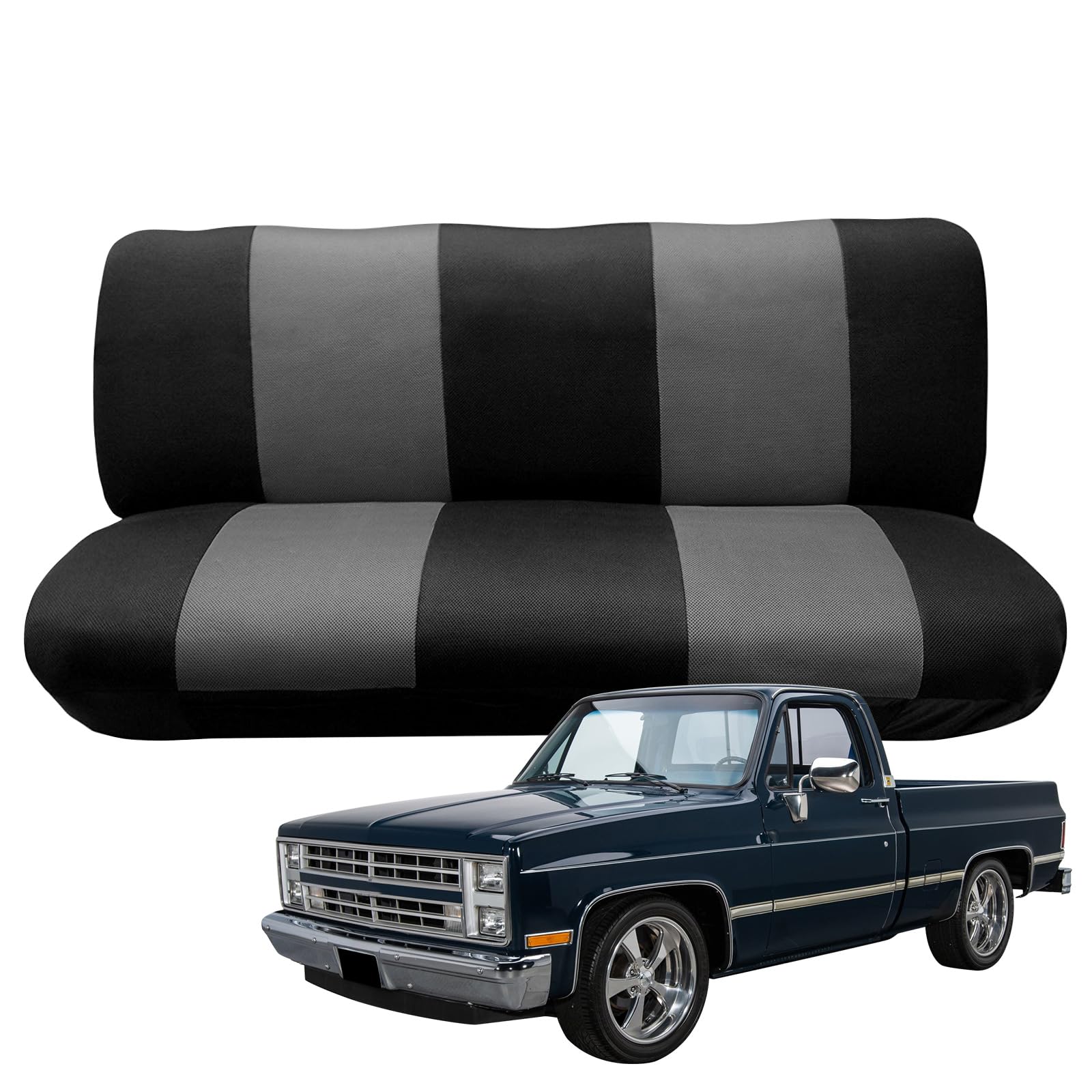 Custom-Fit Bench Seat Covers Replace for Chevy 1973-1999 C/K Series Full Size Classic Trucks Air Mesh Fabric Bench Seat Protector without Headrests (Black &Gray)