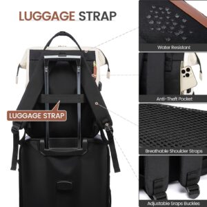 LOVEVOOK Laptop Backpack Purse for Women Men, Nurse Work Business Travel Backpack Bag, Wide Open Backpack, Lightweight Water Resistent Daypack with USB Charging Port, 17.3 inch, Beige-Black-Brown