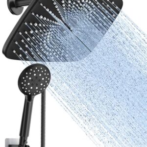 Veken 12 Inch High Pressure Rain Shower Head -Shower Heads with 5 Modes Handheld Spray Combo- Wide RainFall shower with 70" Hose - Adjustable Dual Showerhead with Anti-Clog Nozzles- Matte Black