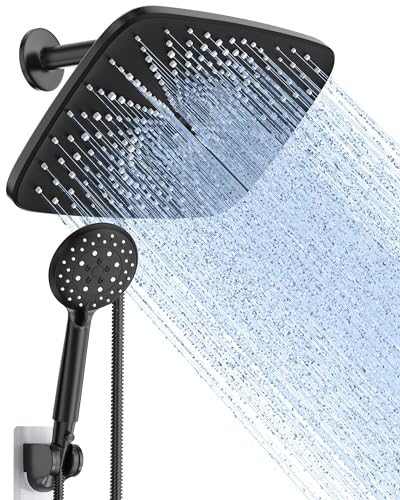 Veken 12 Inch High Pressure Rain Shower Head -Shower Heads with 5 Modes Handheld Spray Combo- Wide RainFall shower with 70" Hose - Adjustable Dual Showerhead with Anti-Clog Nozzles- Matte Black