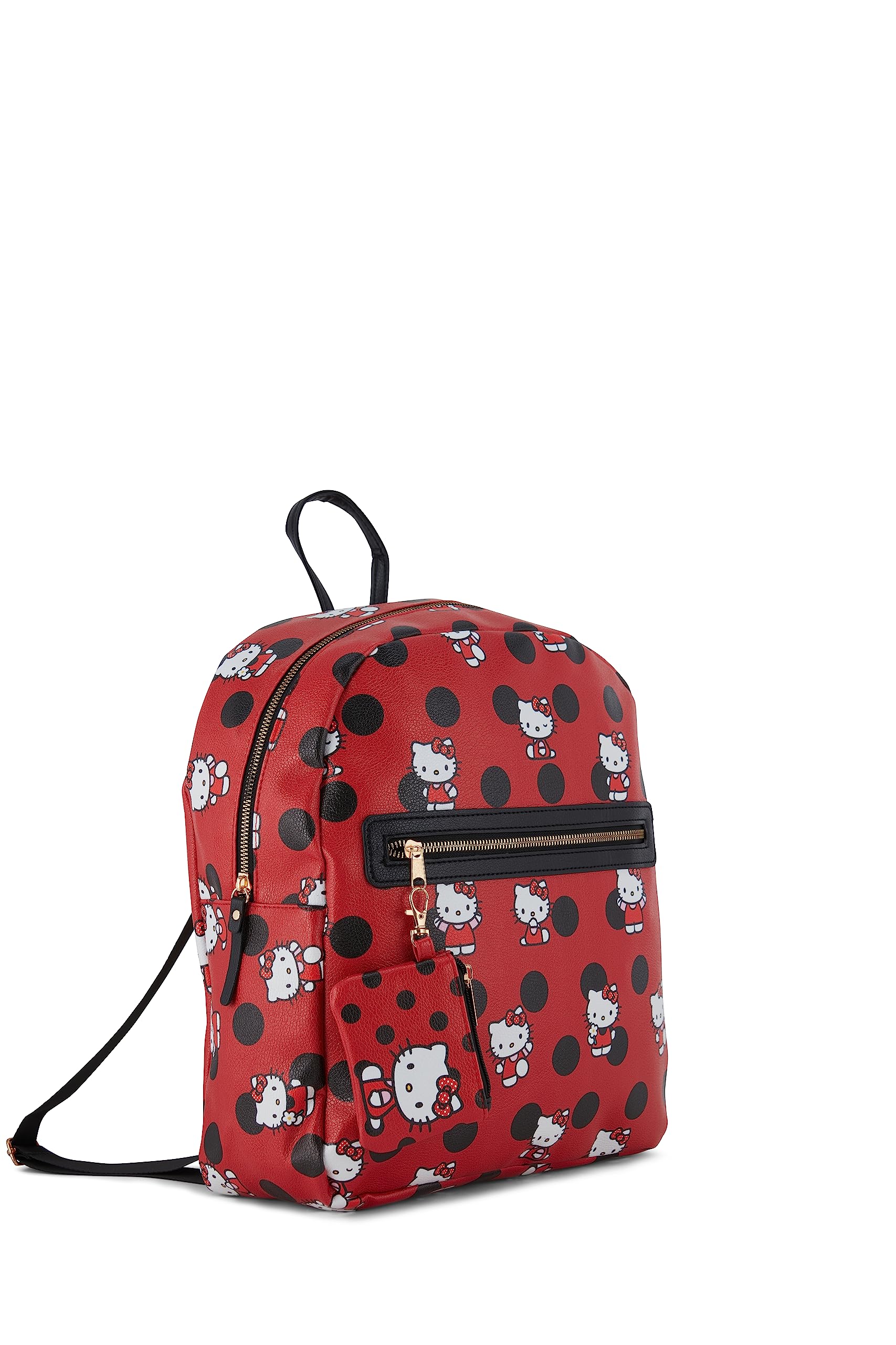 Fast Forward Hello Kitty Allover Leather Backpack - Girls, Boys, Teens, Adults - Officially Licensed Hello Kitty Faux Leather 14 Inch Backpack (Red)