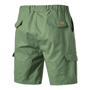 Boys Casual Shorts Mens Elastic Waist Cargo Shorts Casual Drawstring Multi Pockets Cotton Linen Shorts Stylish Fashion Sport Shorts Athletic Shorts for Men 5 Inch Inseam Army Green M