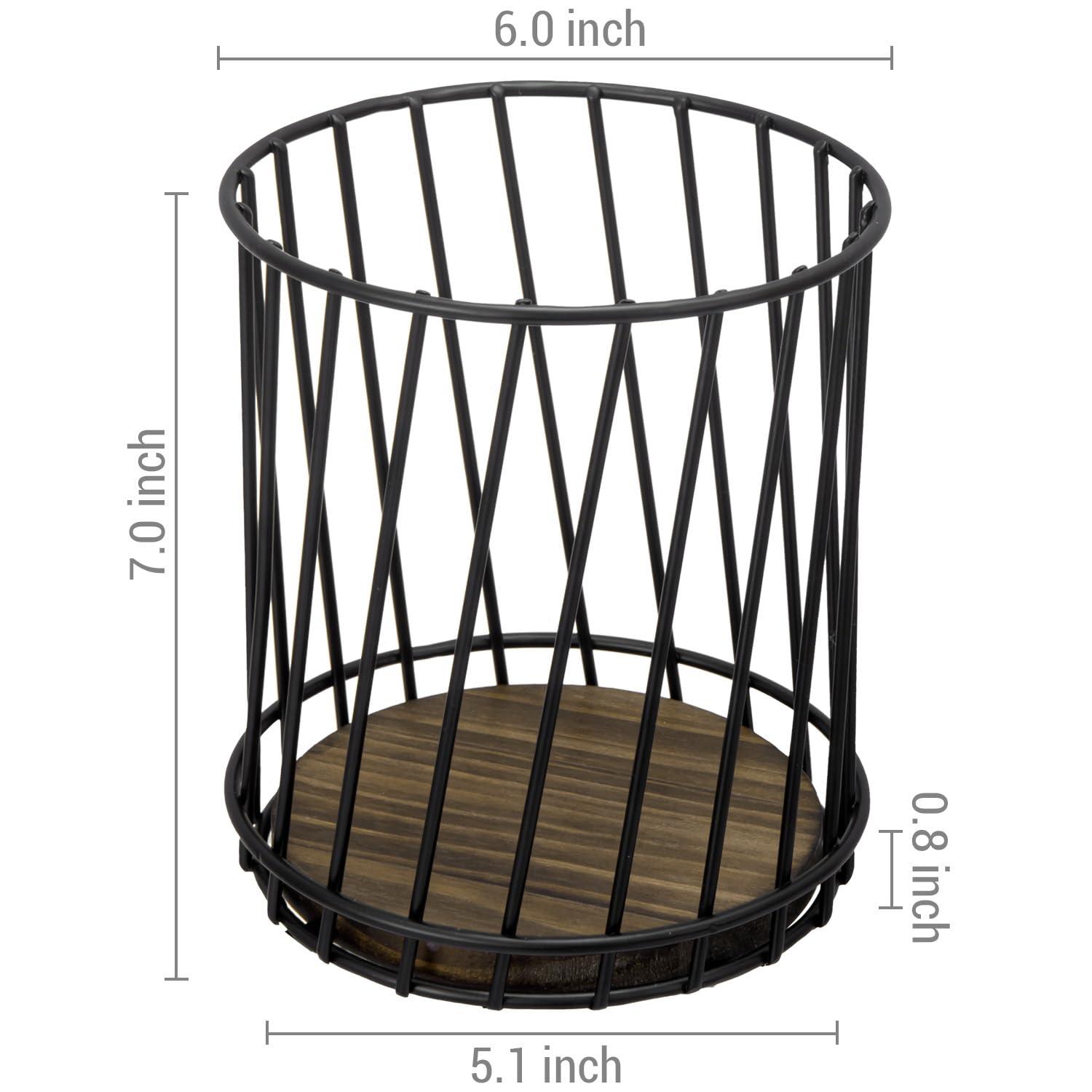 MyGift Modern Wire Utensil Holder, Decorative Matte Black Metal Kitchen Utensils Crock with Rustic Burnt Solid Wood Base, Countertop Round Basket Style Cooking Tools Holder