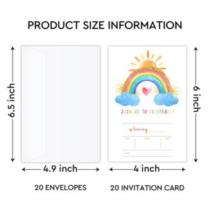 YUEXLL Boho Rainbow Birthday Party Invitations Cards with Envelopes, Sunshine Rainbow Party Invitations, Birthday Celebration Supplies, Double-sided Fill-in bday Invites for Boys Girls- A30