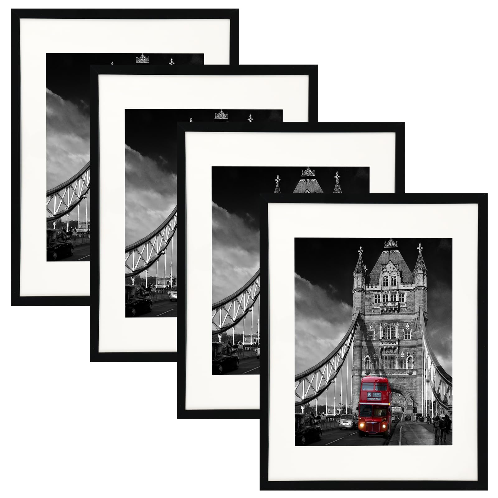 Fixwal 11x14 Black Picture Frame Set of 4, Display 8 x 10 Picture with Mat or 11 x 14 with Out Mat for Wall Hanging Display