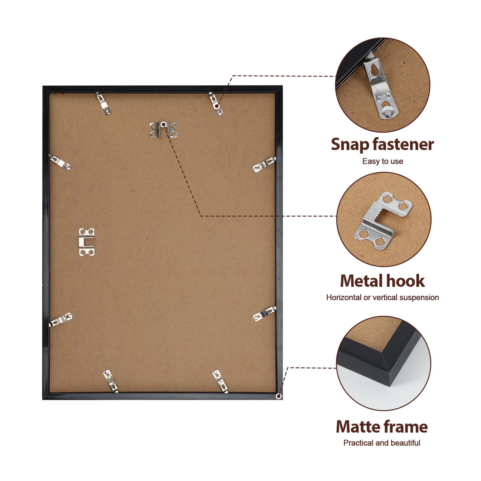 Fixwal 11x14 Black Picture Frame Set of 4, Display 8 x 10 Picture with Mat or 11 x 14 with Out Mat for Wall Hanging Display