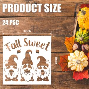 24pcs Fall Stencils, 3x3inch Small Fall Sign Stencils Reusable Fall Stencils for Painting on Wood Autumn Templates for Thanksgiving DIY Crafts on Wood Canvas Fabric Wall Home Decor