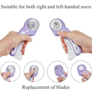 45mm Rotary Cutter for Fabric, Ergonomic Handle Rolling Cutter with Safety Lock for Fabric Leather Crafting Sewing Quilting, Fabric Cutter Wheel Perfect for Left & Right Hand (Purple)