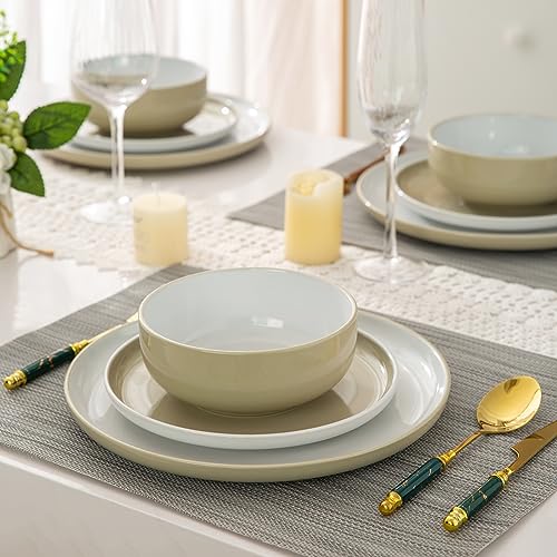 GBHOME Ceramic Dinnerware Sets, 12 Pieces Emerald Green Stoneware Dinner Set, Plates and Bowls Sets, Dishwasher & Microwave Safe | Service for 4