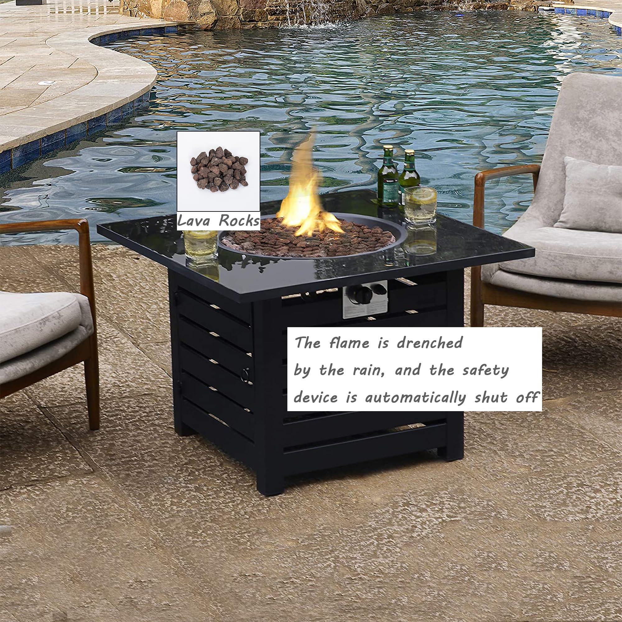 Boyel Living Fire Pit Table 32in Auto-Ignition Propane Gas Firepit with Waterproof Cover Firepits for Outside Patio Outdoor Fire Table for Backyard Camping Outdoor Heating Bonfire Picnic (Black)