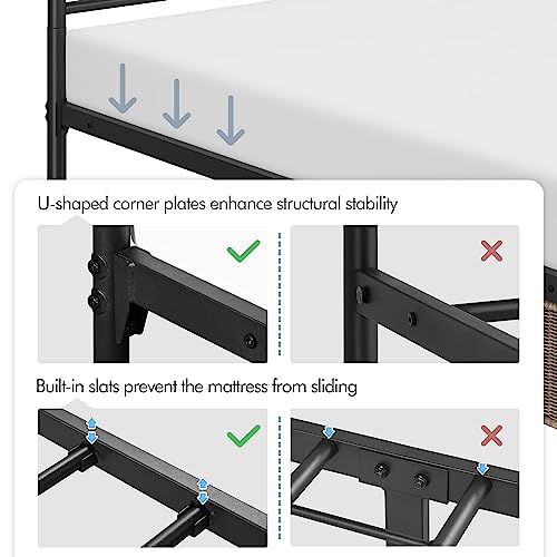 Yaheetech Queen Bed Frame, Metal Platform Bed with Modern Style Petal Accented Headboard, Mattress Foundation with Spacious Underbed Storage, No Box Spring Needed, Easy Assembly, Black Queen Bed