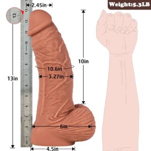 13 inch Realistic Huge Thick Dildo, 3.27″ Diameter Silicone Extra Large Dildos with Realistic Veins & Full Shaped Balls for Anal Play, Huge Dildos Fake Penis Adult Sex Toy for Couple Men Women Gay