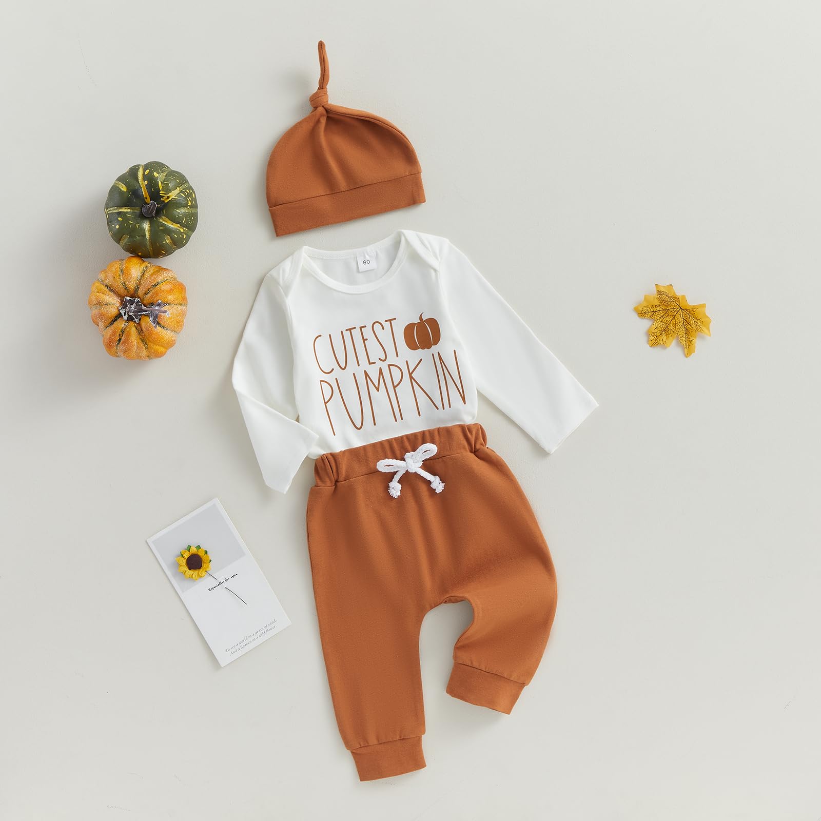 Lamuusaa Newborn Baby Boy Halloween Outfit Cutest Pumpkin Long Sleeve Romper Shirts Long Pants Hat Halloween Clothes