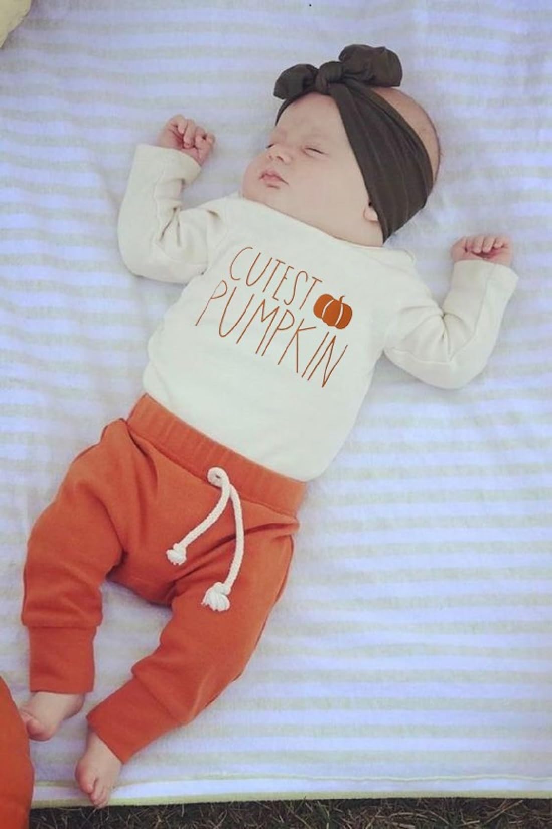 Lamuusaa Newborn Baby Boy Halloween Outfit Cutest Pumpkin Long Sleeve Romper Shirts Long Pants Hat Halloween Clothes