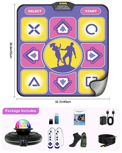 Acelufly Dance Mat, Eletrionic Dance Mat with Multiple Modes, Non-slip Dance Mat for TV with HD Camera, Musical Dance Game Mat for Girls Boys, Christmas/Birthday/Valentine's Day Gifts for Kids Adults