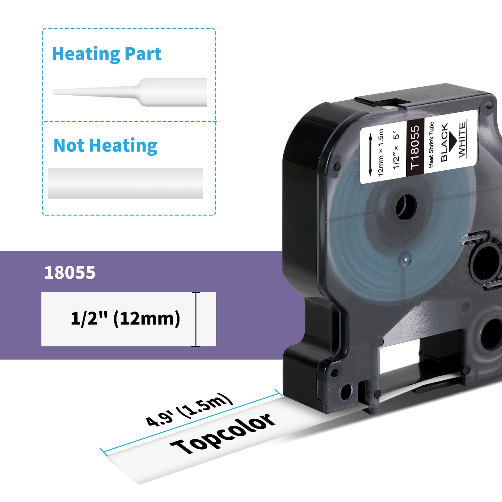Topcolor 3-Pack Compatible Label Tape Replacement for Dymo 18053 18055 18057 Rhino Industrial Heat Shrink Tubes 3/8" 1/2" 3/4" Black on White Labels for Rhino 4200 5000 5200 6000 Laber Makers
