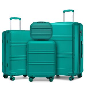 kono 4 piece luggage sets expandable(only 28") lightweight with spinner wheels tsa lock hardside travel rolling suitcases 20in 24in 28in carry on and 12in mini cosmetic case turquoise