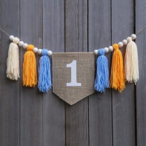 Burlap 1st Birthday Banner - First High Chair Garland, Boho 1st Birthday Decorations, 1st Birthday Face Tassel Banner, Boy Cake Smash Garland, Tassel Bunting, 1st Birthday Photo Booth Props