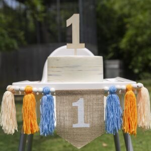 Burlap 1st Birthday Banner - First High Chair Garland, Boho 1st Birthday Decorations, 1st Birthday Face Tassel Banner, Boy Cake Smash Garland, Tassel Bunting, 1st Birthday Photo Booth Props