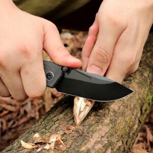 REMETTE Pocket Knife Rockable Design Button Lock Rhino 0315, EDC Pocket Knife for Men, 14C28N Blade Folding Knife, Durable Micarta Handle with Pocket Clip, Sharp Hunting Camping Knives