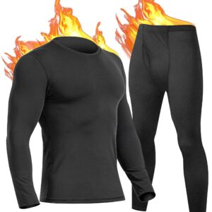 UNIQUEBLLA Long Johns Thermal Underwear Set for Men Thermal Base Layer Cold Weather Bottom Top Black