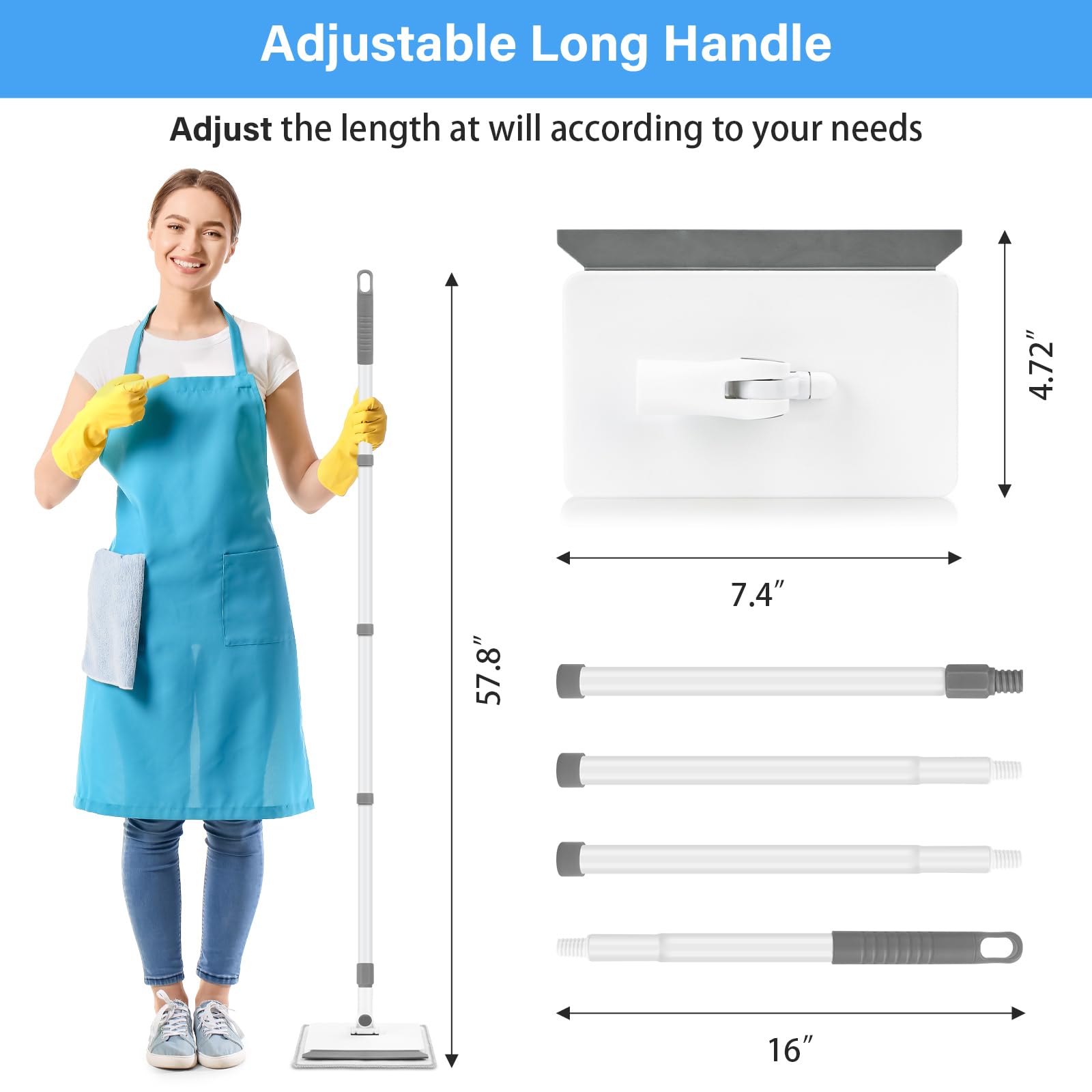 Baseboard Cleaner Tool with Handle, DELUX Baseboard Cleaner with Extendable Long Handle, 4 Reusable Cleaning Pads Wall Cleaner for Baseboards Cleaning, Ceiling, Wall, Floor, Shower Bathroom Kitchen