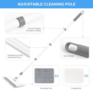 Baseboard Cleaner Tool with Handle, DELUX Baseboard Cleaner with Extendable Long Handle, 4 Reusable Cleaning Pads Wall Cleaner for Baseboards Cleaning, Ceiling, Wall, Floor, Shower Bathroom Kitchen