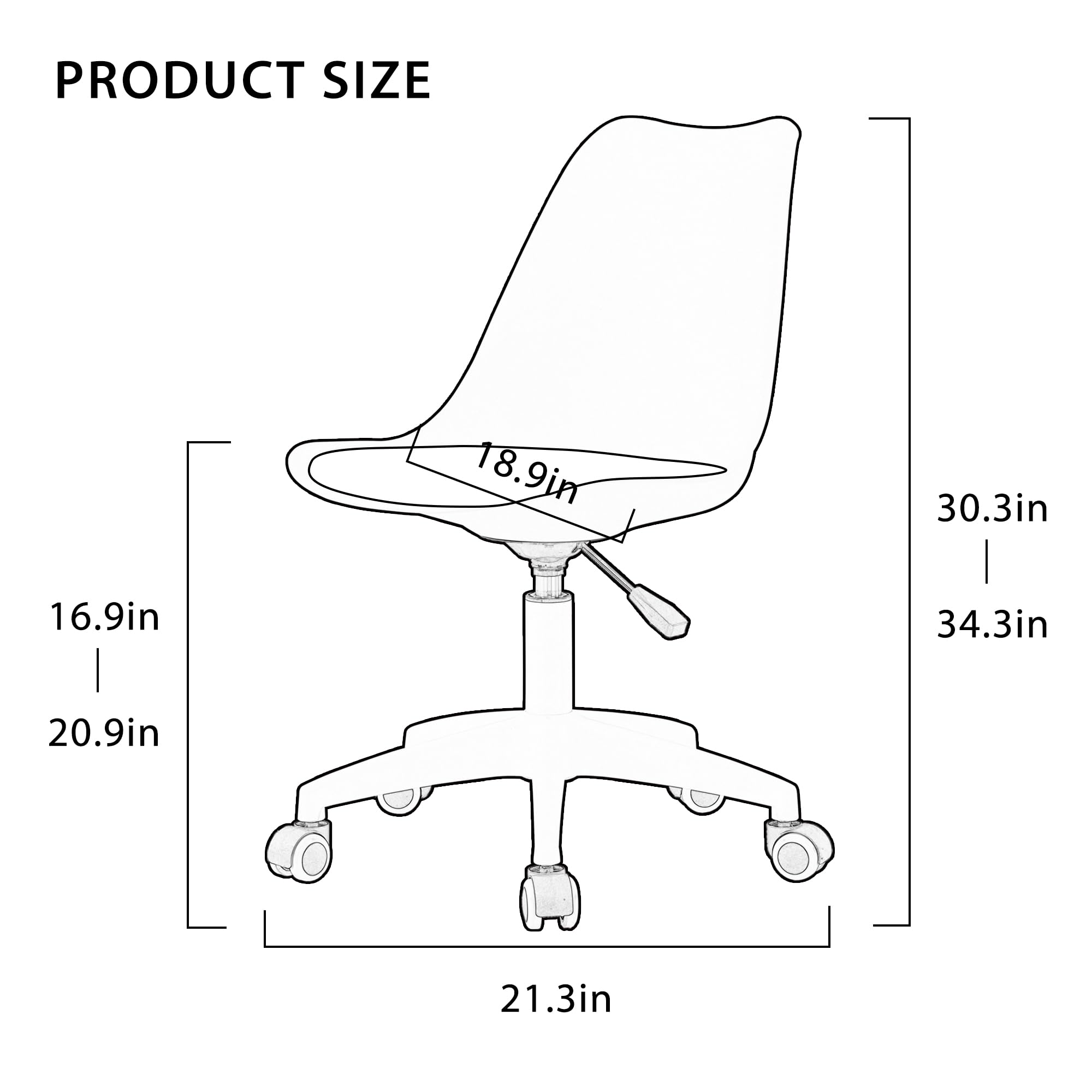 Btikita Clear Desk Chair with Pu Leather Soft Cushion, Home Office Chair with Wheels, Height Adjustable Armless Rolling Chair, Swivel Plastic Chair for Bedroom, Makeup, Living Room.